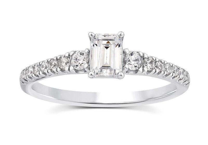 Emerald Diamond 3/4ctw. Cathedral Engagement Ring in 14k White Gold image number null